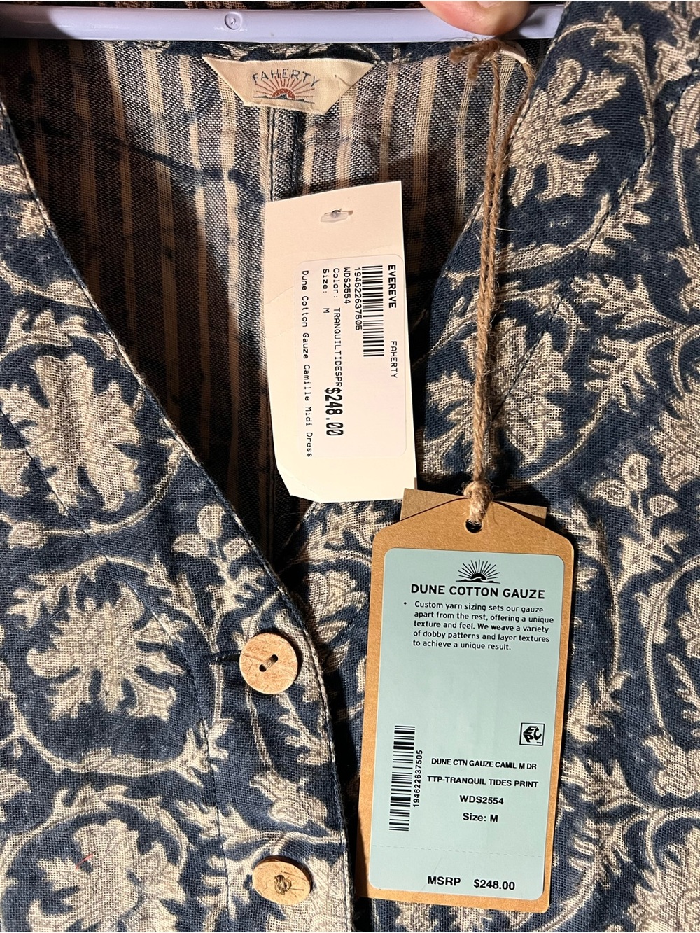 NWT Faherty Camille Organic Cotton
Gauze Midi Dress Blue Floral Size Medium - Picture 3 of 5